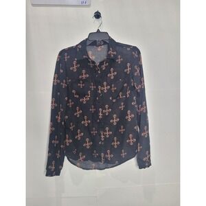 Womens Rue 21 long sleeve button up shirt, copper cross design, size Small